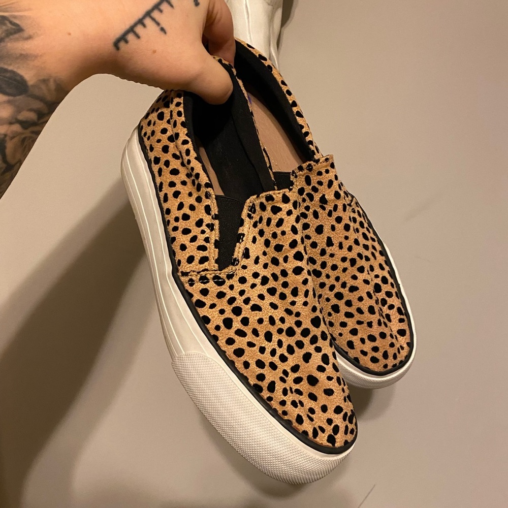 Cheetah print stacked slip ons